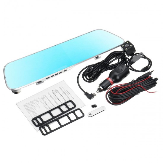 1080P HD 5.5Inch Touch Screen Dual Lens Dash Cam Camera Recorder Rearview Mirror