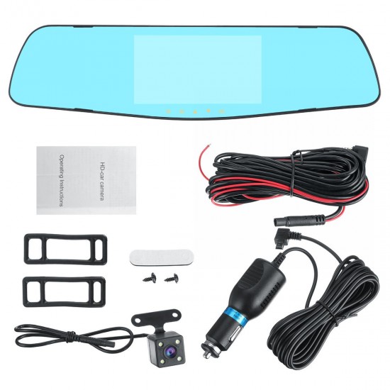 1080P HD Dual Lens Car DVR Video Cam Mirror Recorder With Rear View Camera