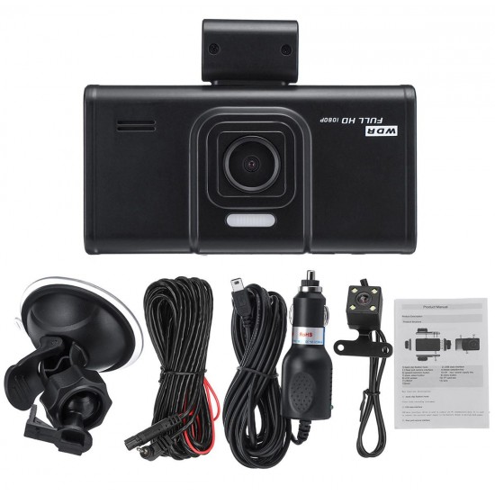 4'' HD 1080P Dual Lens Car DVR Front and Rear Camera Video Dash Cam Recorder 170 Degree