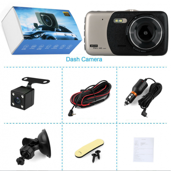 4'' HD 1080P Dual Lens Night Vision Car DVR Front and Rear Camera Video Dash Cam Recorder 170