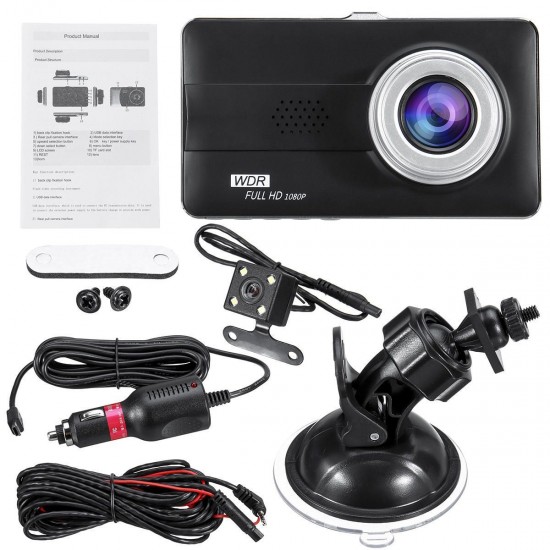 4 Inch HD 1080P Dual Lens Car DVR Front and Rear Camera Video Dash Cam Recorder