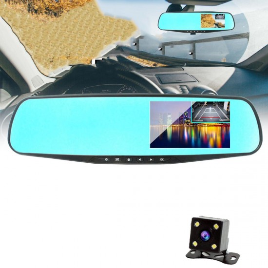 4.3 Inch Double Lens Car DVR Rearview Mirror Driving Recorder Night Vision Parking Monitoring