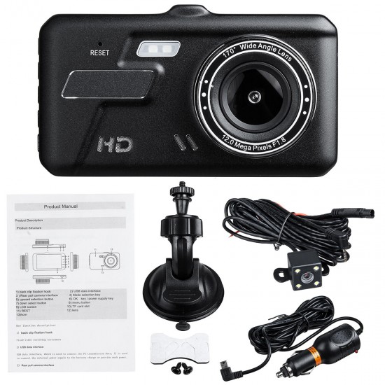 BT200 4 Inch 1080P Dual Lens 170 Degree Car DVR Camera