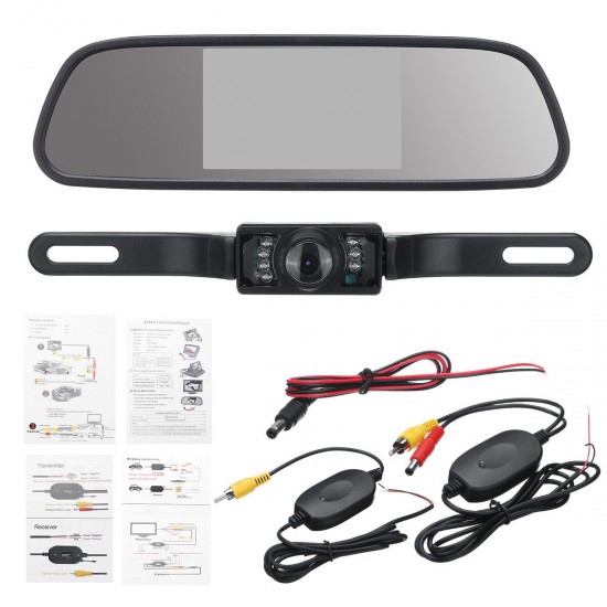 Car Rear View 5 Inch LCD Monitor Mirror Wireless Backup Camera Parking Reverse Kit