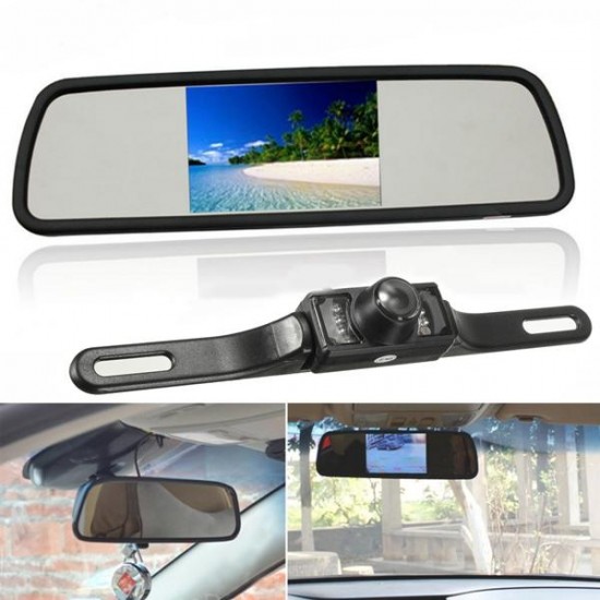 Car TFT LCD Monitor Mirror Wireless Reversing Rear View Backup Camera 12V