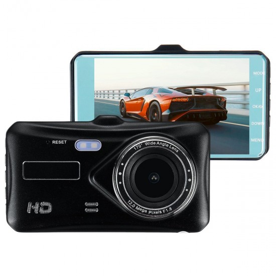 Dash Cam Dual Lens Car DVR Full HD 1080P 4''Screen IPS With Backup Rear Camera