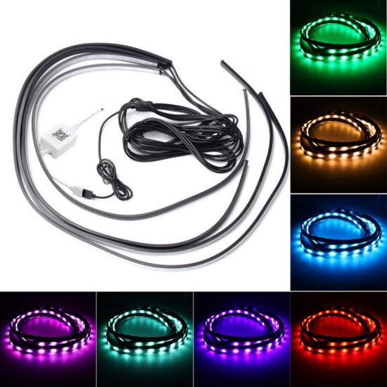 4PCS 36Inch+24Inch RGB LED Car Floor Underglow Decoration Lights Tubes Waterproof with Wireless APP Remote Control Sound Control