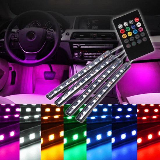 4Pcs 9LED Remote Control Colorful RGB Car Interior Floor Decorative Lights