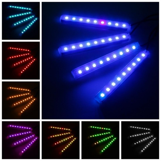 4Pcs Car Interior LED Floor Strobe Lights Decor Atmosphere Lamp USB Wireless Remote Control RGB