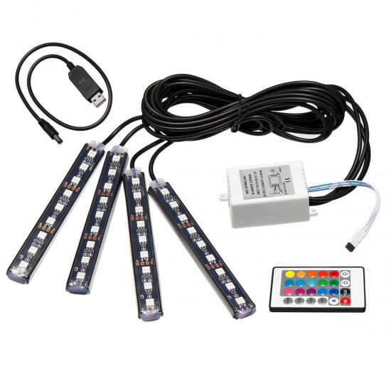4Pcs Car Interior LED Floor Strobe Lights Decor Atmosphere Lamp USB Wireless Remote Control RGB