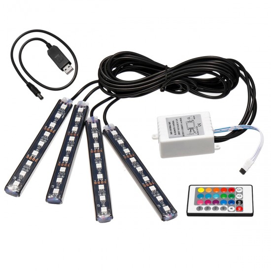 4Pcs Car Interior LED Floor Strobe Lights Decor Atmosphere Lamp USB Wireless Remote Control RGB 4Pcs Car Interior LED Floor Strobe Lights Decor Atmosphere Lamp USB Wireless Remote Control RGB