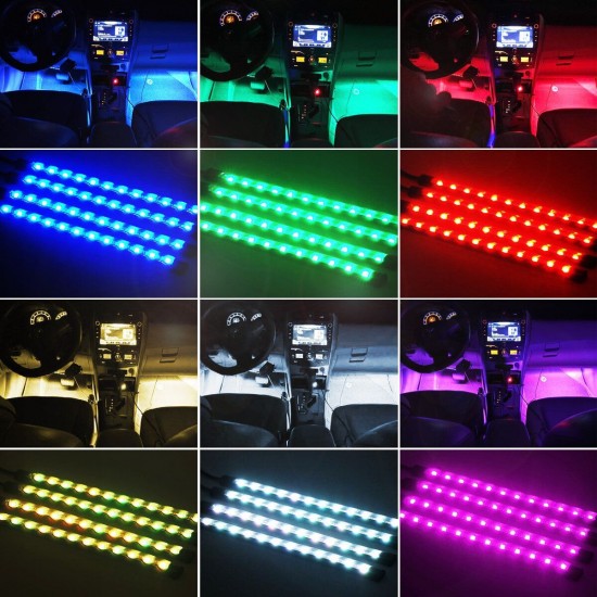 4Pcs Car RGB 12LED Interior Atmosphere Decorative Light Multi-colorful Support Sound Control Function Remote Control USB For Car Home