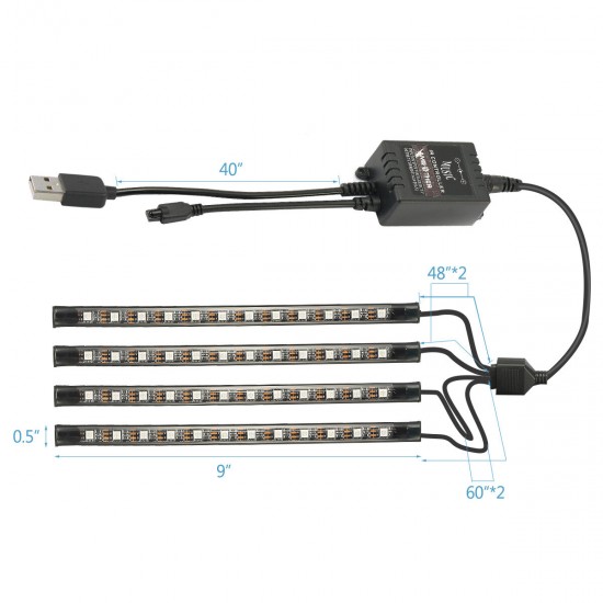 4Pcs Car RGB 12LED Interior Atmosphere Decorative Light Multi-colorful Support Sound Control Function Remote Control USB For Car Home 4Pcs Car RGB 12LED Interior Atmosphere Decorative Light Multi-colorful Support Sound Control Function Remote Control USB For Car Home