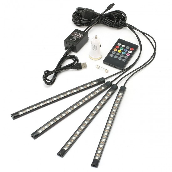 4Pcs Car RGB 12LED Interior Atmosphere Decorative Light Multi-colorful Support Sound Control Function Remote Control USB For Car Home 4Pcs Car RGB 12LED Interior Atmosphere Decorative Light Multi-colorful Support Sound Control Function Remote Control USB For Car Home