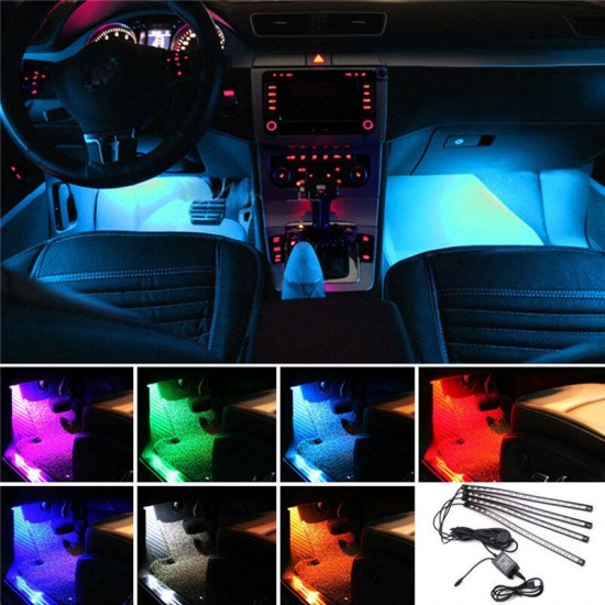 4Pcs USB LED Car Interior Decoration Lights RGB Floor Atmosphere Light Strip Music Control Neon Lamp