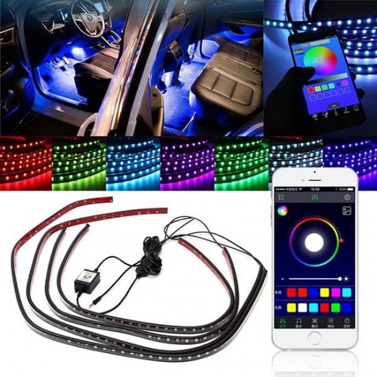 4pcs APP Voice Wireless Control LED Interior Car Decoration Neon Strip Light