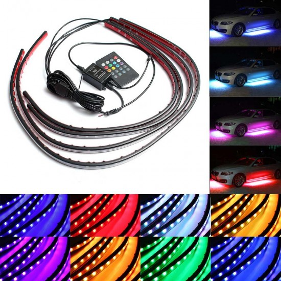 4pcs Waterproof RGB Car LED Decoration Lights Strip Underglow Neon Lamp Kit 12V with Remote Control