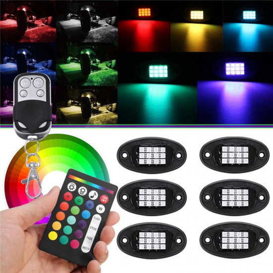 6Pcs Universal Colorful RGB LED Car Lights RF Dual Remote Control 5050 72 Led Waterproof IP68 Energy-saving Ambient Lamp Car SUV Pickup