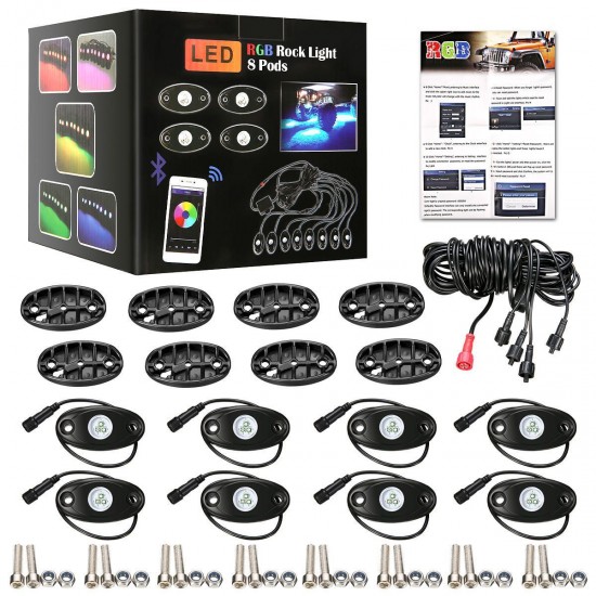 8PCS 12V USB RGB LED Car Atmosphere Lights Interior Decoration Lamp Phone bluetooth APP Control
