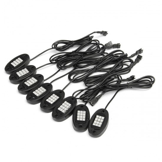 8Pcs RGB LED Under Body Lights Lamp bluetooth Wireless Control for Offroad Truck Boat DC 12V