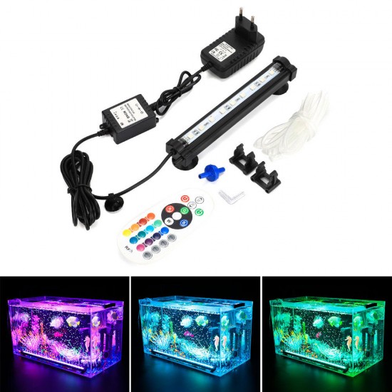 LED RGB Aquarium Light 18cm 16 Color RF Remote Control Waterproof Fish Tank Underwater Lamp