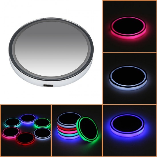 LED Car Cup Holder Pad Mat Auto Atmosphere Interior Lights USB Rechargeable