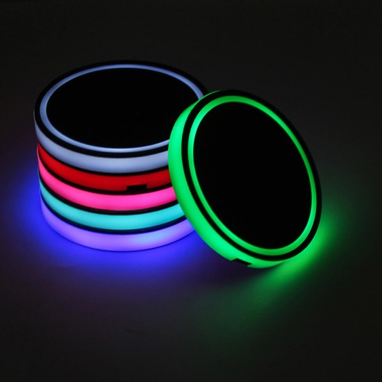 LED Car Cup Holder Pad Mat Auto Atmosphere Interior Lights USB Rechargeable
