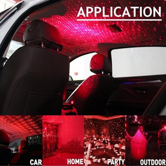 LED Car Interior Atmosphere Ceiling Night Star Lights Flexible Pipe Roof Decoration Lamp USB Port Red Light