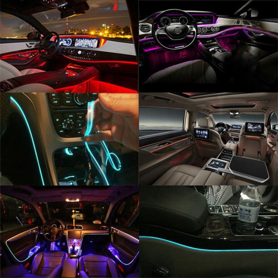 LED Car Interior Floor Lights Strip RGB 6M EL Optical Fiber Decoration Strip Light Lamp bluetooth App Control