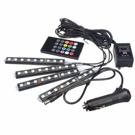RGB LED Car Decoration Lights Interior Atmosphere Glow Sticker Strip Lights with Remote Control