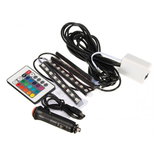 Remote Control Car RGB LED Interior Decorative Floor Lights Atmosphere Strip Lamp 4PCS