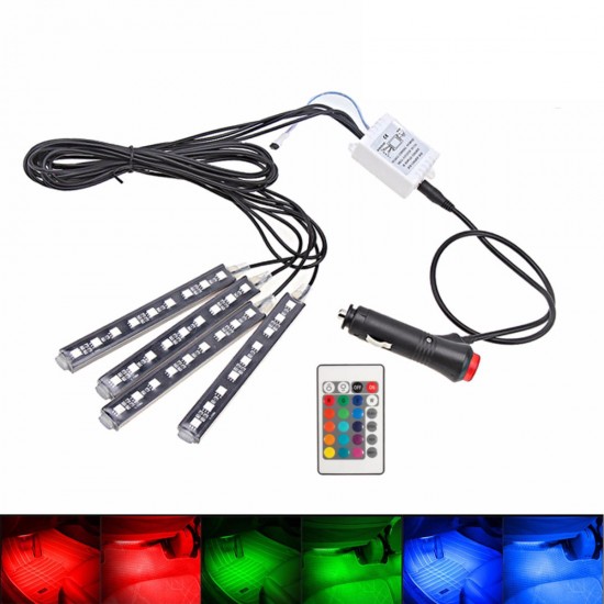 Remote Control Car RGB LED Interior Decorative Floor Lights Atmosphere Strip Lamp 4PCS