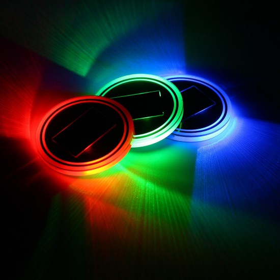 Universal Solar Power Car Cup Holder Pad Multi-color LED Atmosphere Light Acrylic Mat Blue/Red/Green