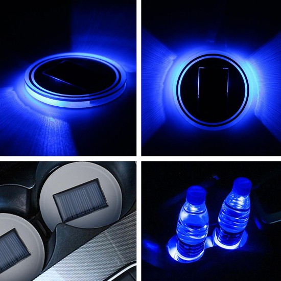 Universal Solar Power Car Cup Holder Pad Multi-color LED Atmosphere Light Acrylic Mat Blue/Red/Green