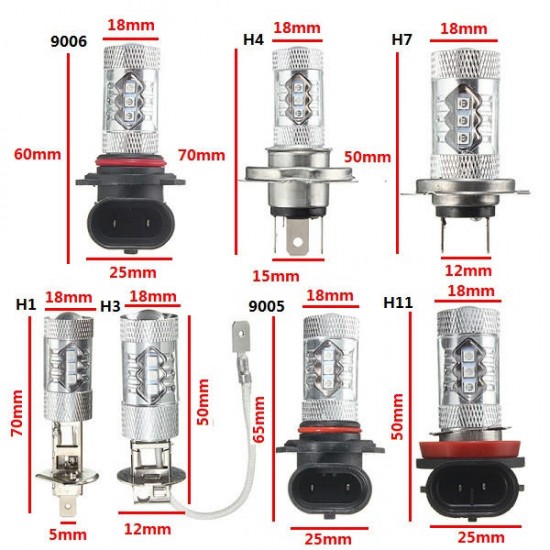16W 800LM 9005 9006 H1 H3 H4 H7 H11 LED Fog Light Bulb Blue 16W 800LM 9005 9006 H1 H3 H4 H7 H11 LED Fog Light Bulb Blue