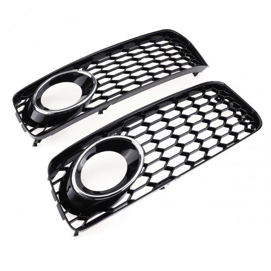 Front Fog Light Lamp Cover Grille Grill Honeycomb Hex Chrome Silver For Audi A5 S-Line S5 B8 RS5 2008-2012