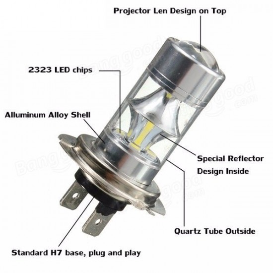 H7 2835 12SMD LED Car White Fog Light DRL 550LM DC 10 to 30V 6500K H7 2835 12SMD LED Car White Fog Light DRL 550LM DC 10 to 30V 6500K