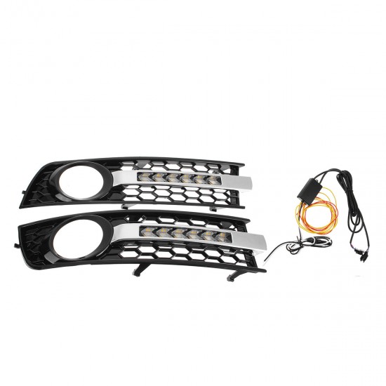 LED Mesh Front Fog Light Cover Plating Mesh Grille Yellow Flowing Turn Signal Lamp White DRL For Audi A4 B6 2001-2005 LED Mesh Front Fog Light Cover Plating Mesh Grille Yellow Flowing Turn Signal Lamp White DRL For Audi A4 B6 2001-2005