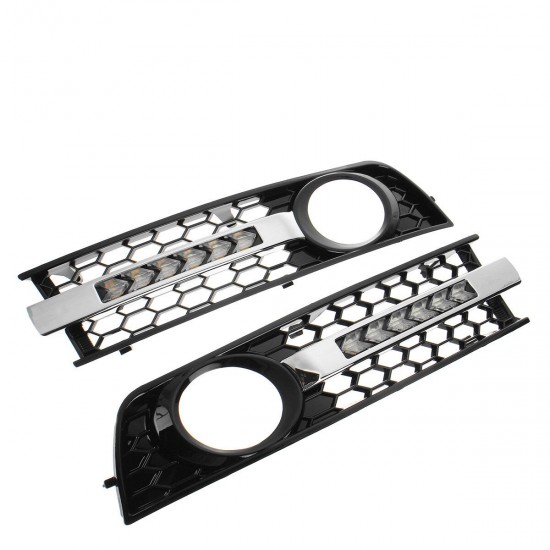 LED Mesh Front Fog Light Cover Plating Mesh Grille Yellow Flowing Turn Signal Lamp White DRL For Audi A4 B6 2001-2005 LED Mesh Front Fog Light Cover Plating Mesh Grille Yellow Flowing Turn Signal Lamp White DRL For Audi A4 B6 2001-2005