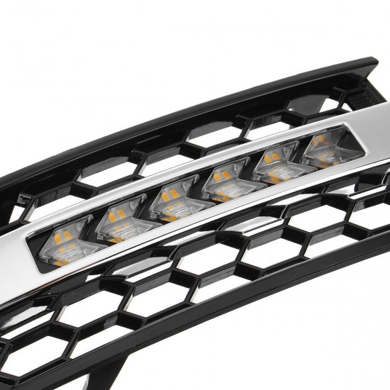 LED Mesh Front Fog Light Cover Plating Mesh Grille Yellow Flowing Turn Signal Lamp White DRL For Audi A4 B6 2001-2005