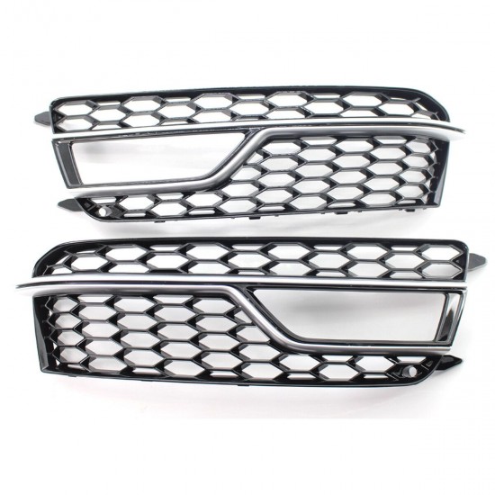 Pair Front Bumper Fog Light Grill Grille Silver Trim For Adufi S-Line A5 S5 2013-2016