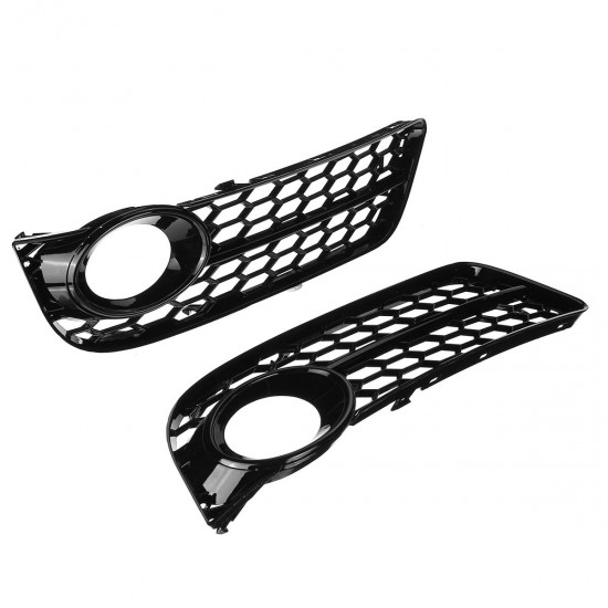 Pair Front Bumper Fog Light Lamp Grille Grill Cover Honeycomb Hex Black For Audi A5 2008-2011