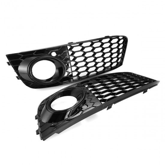 Pair Glossy Black Front Bumper Fog Light Grille?Grill Cover For Audi A4 B8 RS4 style 2009-2012