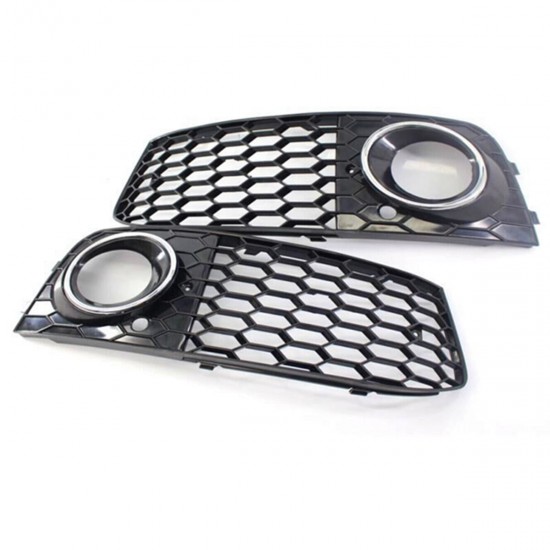 Pair Glossy Black Front Bumper Fog Light Grille?Grill Cover For Audi A4 B8 RS4 style 2009-2012