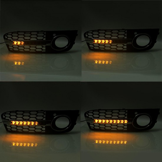 Pair Honeycomb Hex Mesh Fog Lights Cover Grille with Flowing LED Turn Signal White DRL Daytime Running For Audi A4 B8 2009-2011 Pair Honeycomb Hex Mesh Fog Lights Cover Grille with Flowing LED Turn Signal White DRL Daytime Running For Audi A4 B8 2009-2011