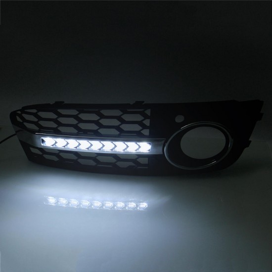 Pair Honeycomb Hex Mesh Fog Lights Cover Grille with Flowing LED Turn Signal White DRL Daytime Running For Audi A4 B8 2009-2011