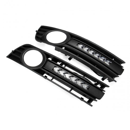 Pair Mesh Fog Lights Cover Grille Flowing LED Turn Signal White DRL Daytime Running For Audi A4 B6 2002-2005 Pair Mesh Fog Lights Cover Grille Flowing LED Turn Signal White DRL Daytime Running For Audi A4 B6 2002-2005