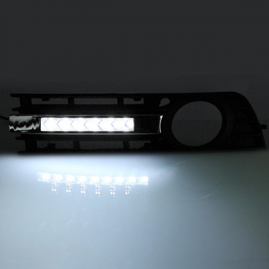 Pair Mesh Fog Lights Cover Grille Flowing LED Turn Signal White DRL Daytime Running For Audi A4 B6 2002-2005