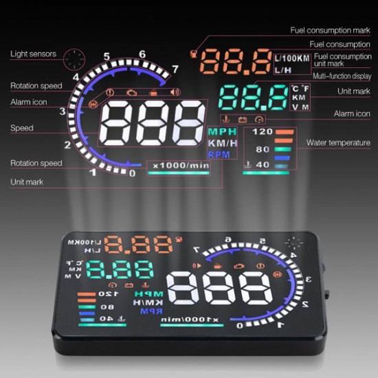 A8 5.5inch Car HUD Head Up Display with OBD2 Interface Plug A8 5.5inch Car HUD Head Up Display with OBD2 Interface Plug