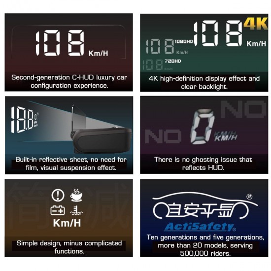 Car HUD OBD Automobile Refitting Multi-functional Head Up Display Speed Water Temperature Voltage Stereoscopic Digital LED Display 12V